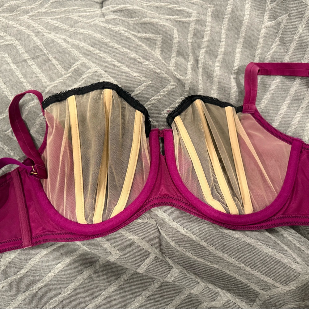 Elegant Lace Trim Fuchsia Bra - Picture 2 of 4